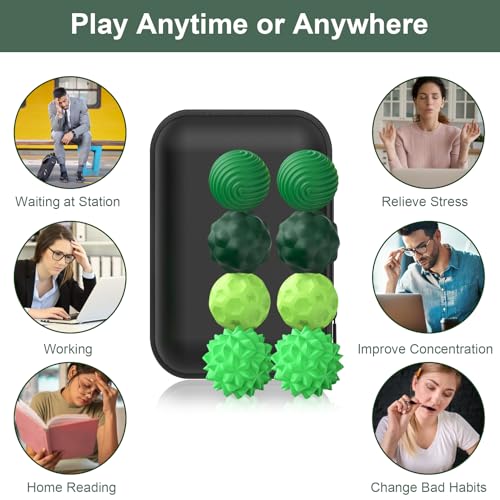 BUSOHA Silicone Fidget Balls 8-Pack - Quiet Stress Relief with 4 Textures and Magnets