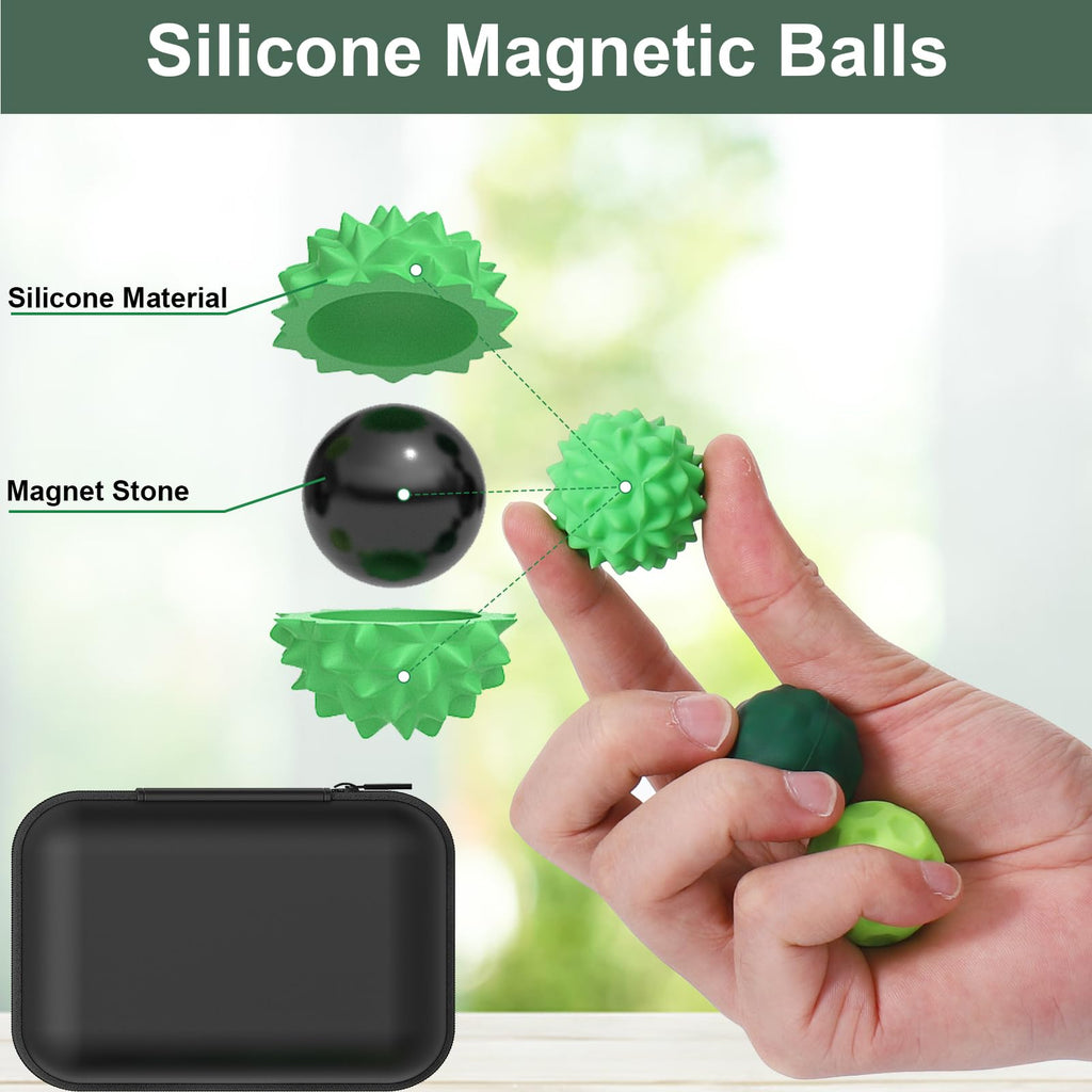 BUSOHA Silicone Fidget Balls 8-Pack - Quiet Stress Relief with 4 Textures and Magnets