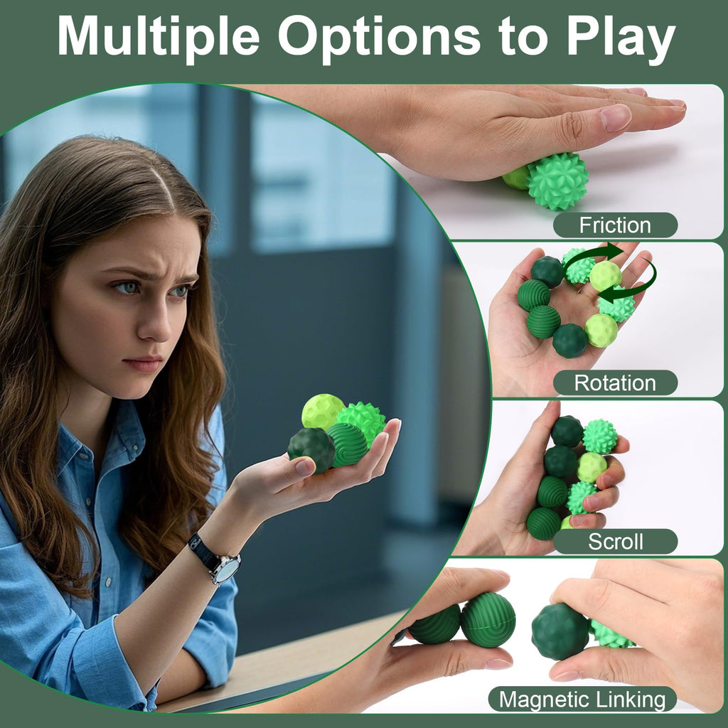 BUSOHA Silicone Fidget Balls 8-Pack - Quiet Stress Relief with 4 Textures and Magnets