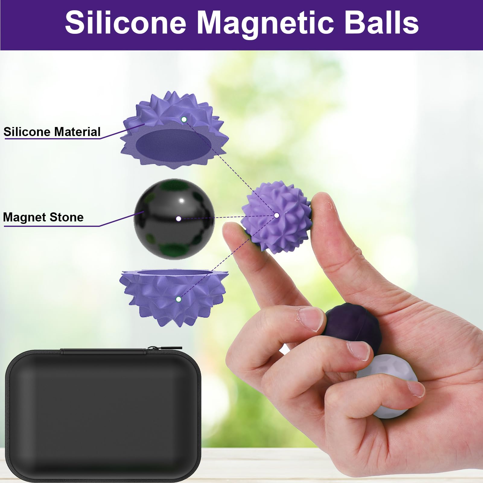 BUSOHA Silicone Fidget Balls 8 Pack – Purple Stress Relief Stones for Anxiety, ADHD, Sensory Travel Toys