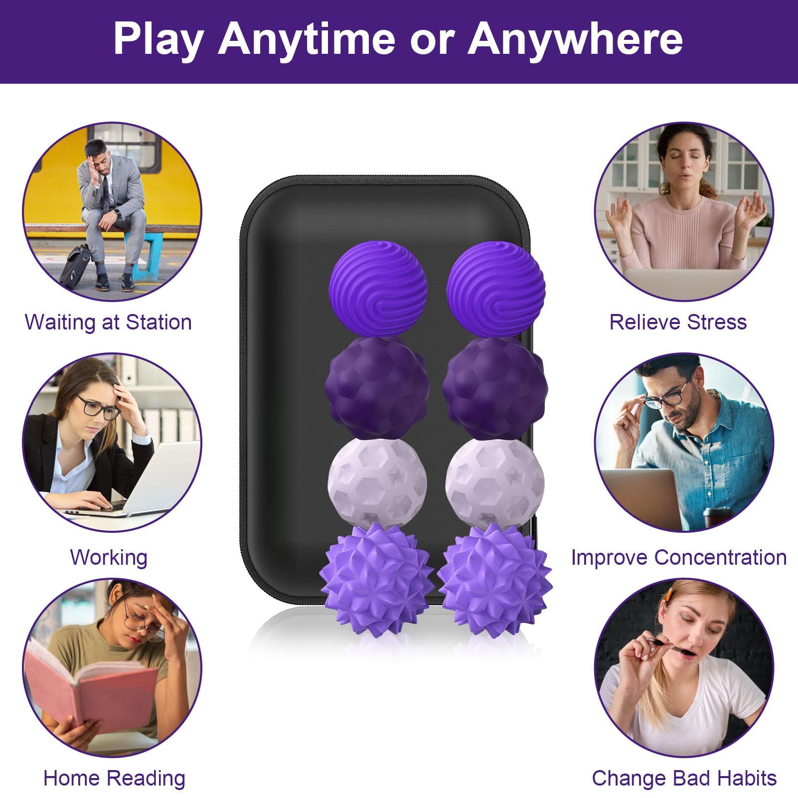 BUSOHA Silicone Fidget Balls 8 Pack – Purple Stress Relief Stones for Anxiety, ADHD, Sensory Travel Toys