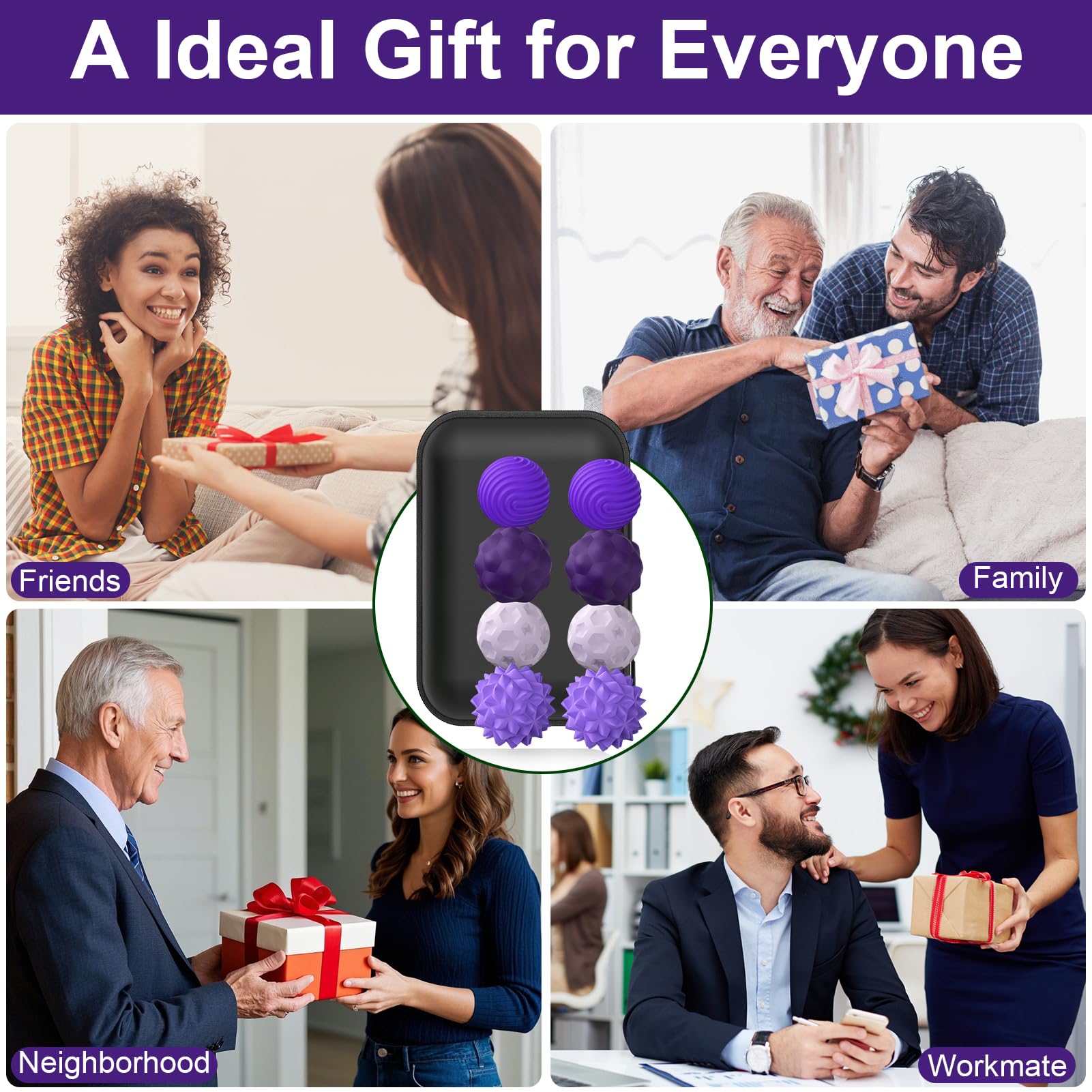 BUSOHA Silicone Fidget Balls 8 Pack – Purple Stress Relief Stones for Anxiety, ADHD, Sensory Travel Toys