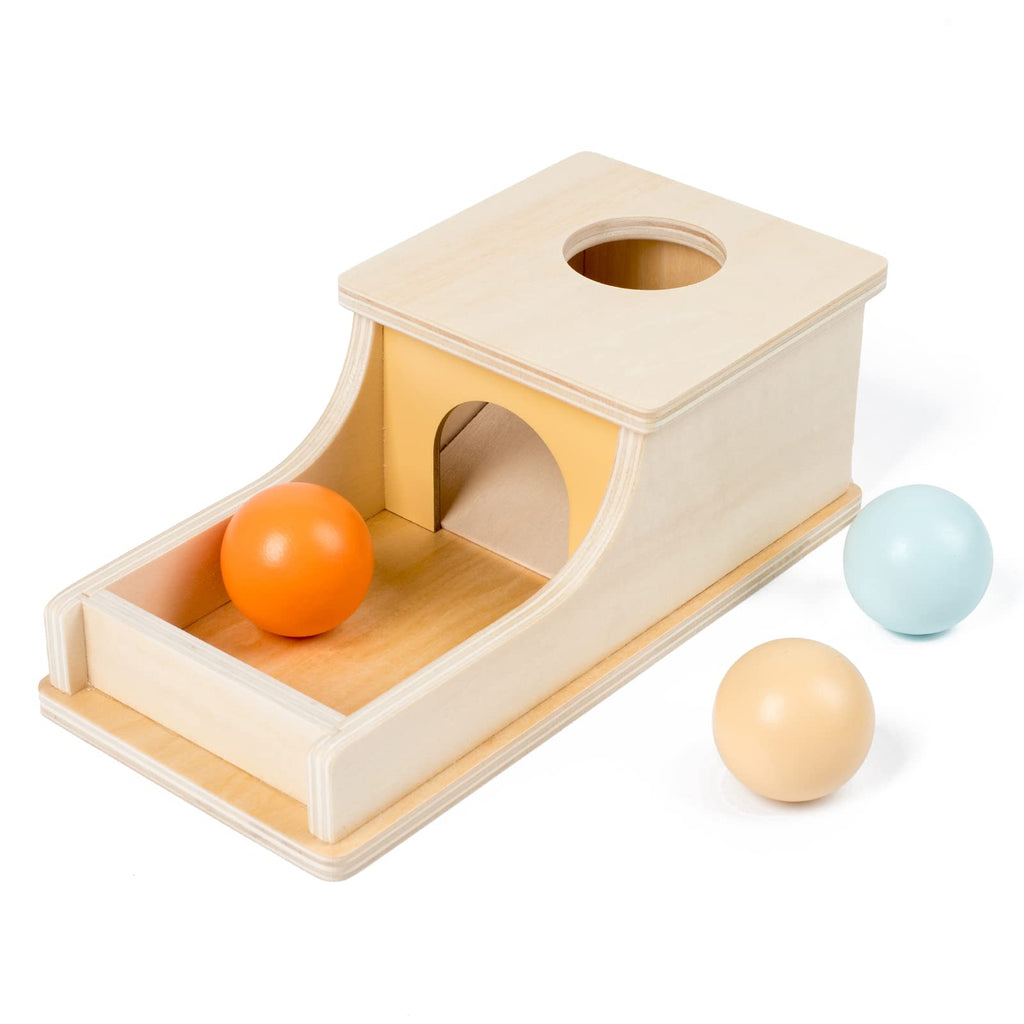 Busy edition Montessori Object Permanence Box with Tray – Wooden Ball Drop Toy for Babies 6-36 Months