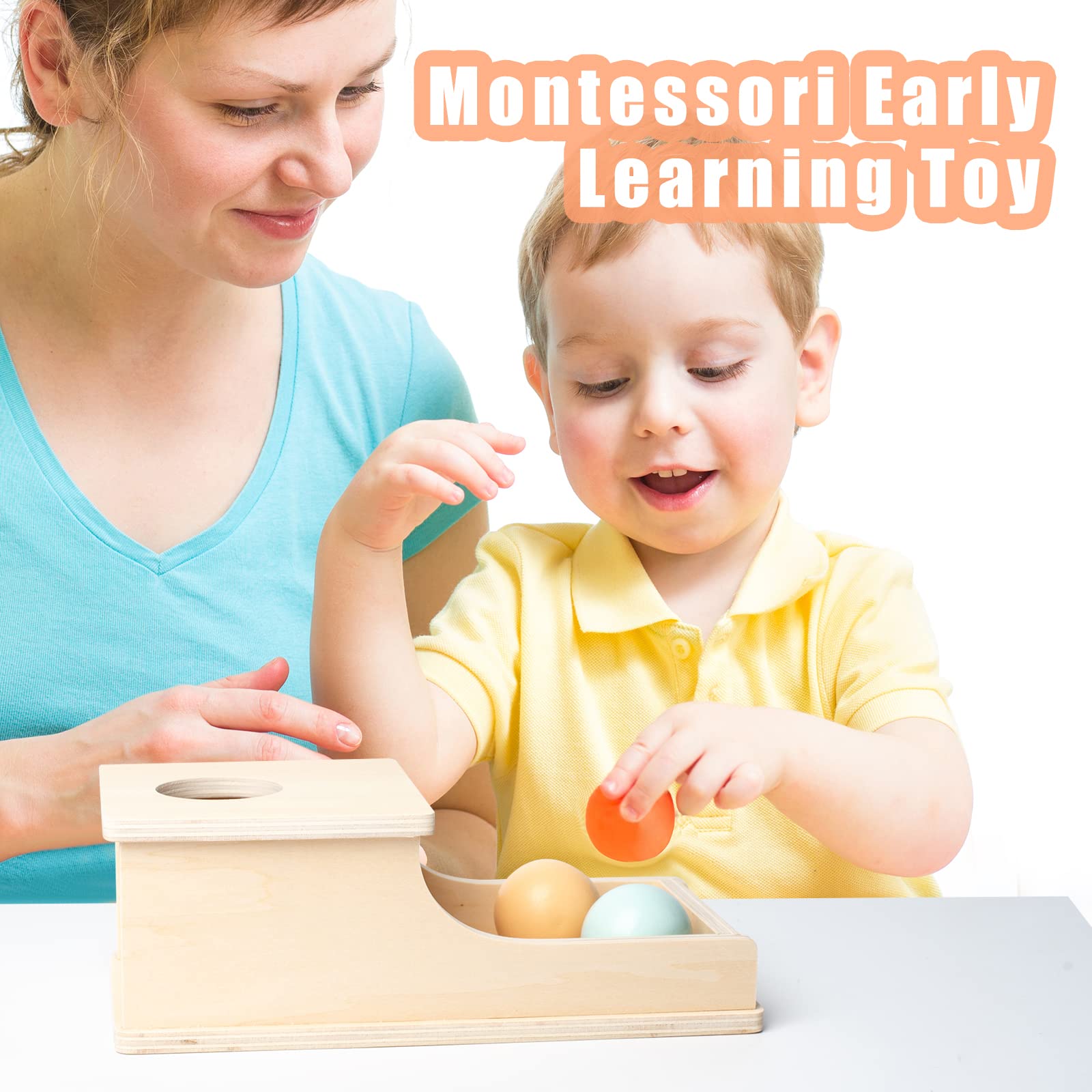 Busy edition Montessori Object Permanence Box with Tray – Wooden Ball Drop Toy for Babies 6-36 Months
