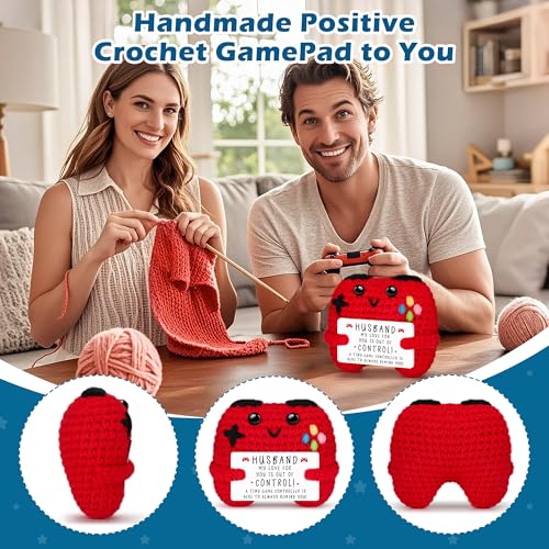 Busy Gaming Life Handmade Crochet Game Controller with Inspirational Card - Funny Stress Relief Gift for Gamers