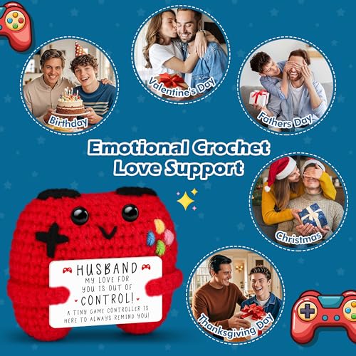 Busy Gaming Life Handmade Crochet Game Controller with Inspirational Card - Funny Stress Relief Gift for Gamers