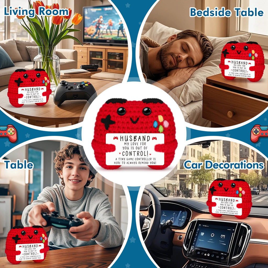 Busy Gaming Life Handmade Crochet Game Controller with Inspirational Card - Funny Stress Relief Gift for Gamers