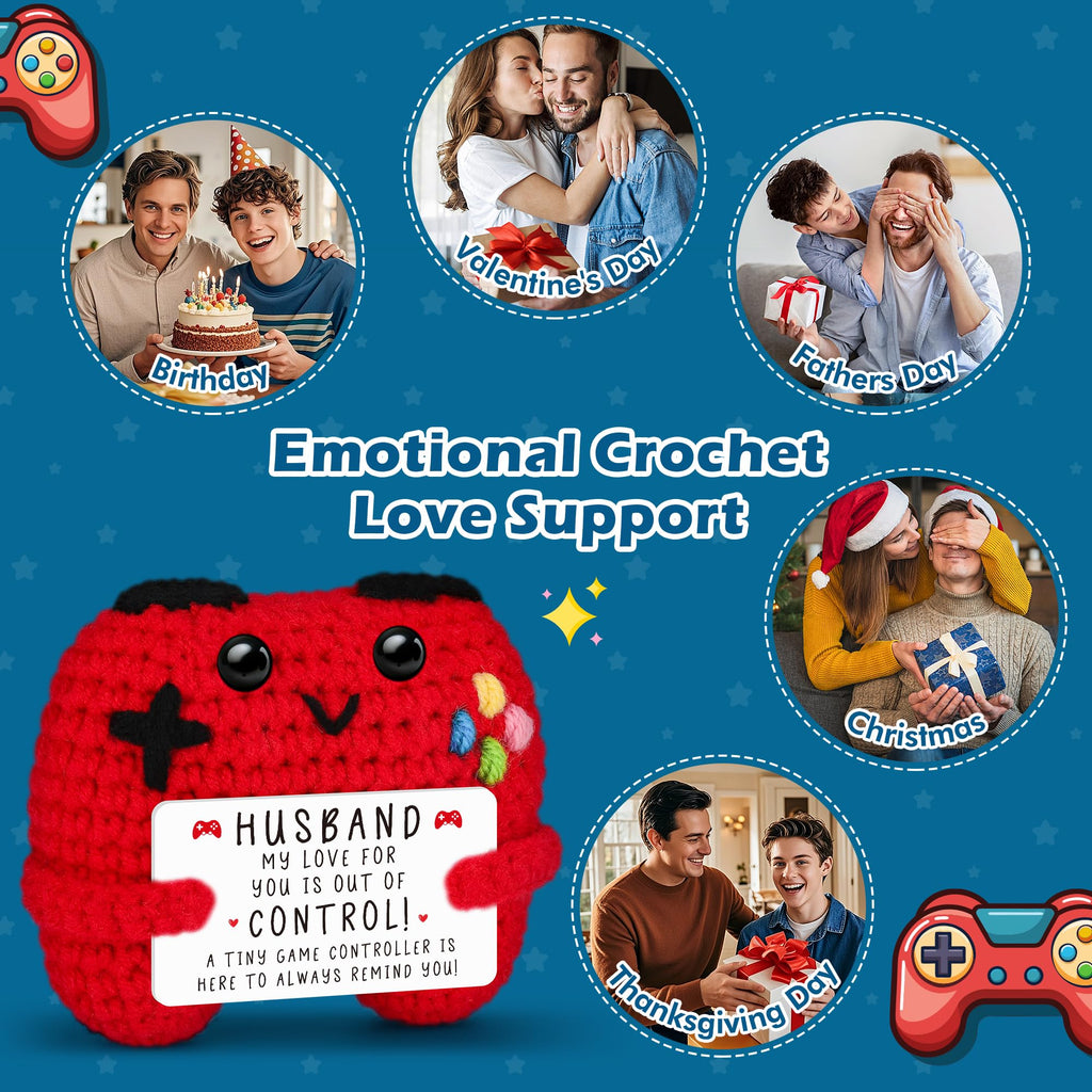Busy Gaming Life Handmade Crochet Game Controller with Inspirational Card - Funny Stress Relief Gift for Gamers