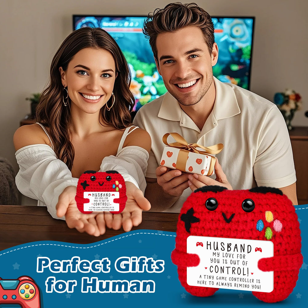 Busy Gaming Life Handmade Crochet Game Controller with Inspirational Card - Funny Stress Relief Gift for Gamers