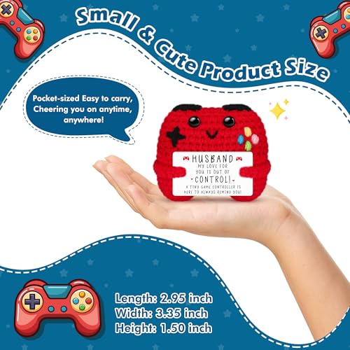 Busy Gaming Life Handmade Crochet Game Controller with Inspirational Card - Funny Stress Relief Gift for Gamers