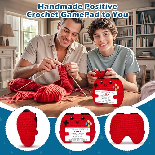 Busy Gaming Life Positive Crochet Game Controller - Handmade Gamer Gift with Inspirational Card