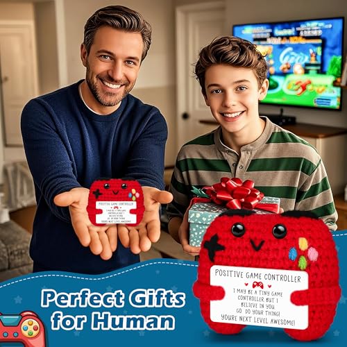 Busy Gaming Life Positive Crochet Game Controller - Handmade Gamer Gift with Inspirational Card