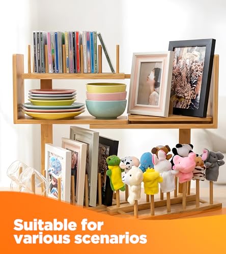 BusyePa 2-Pack 4-Slot Puzzle Display Stand – Vertical Storage Rack for Finished Jigsaw Puzzles, Books & Artwork (Natural Wood)