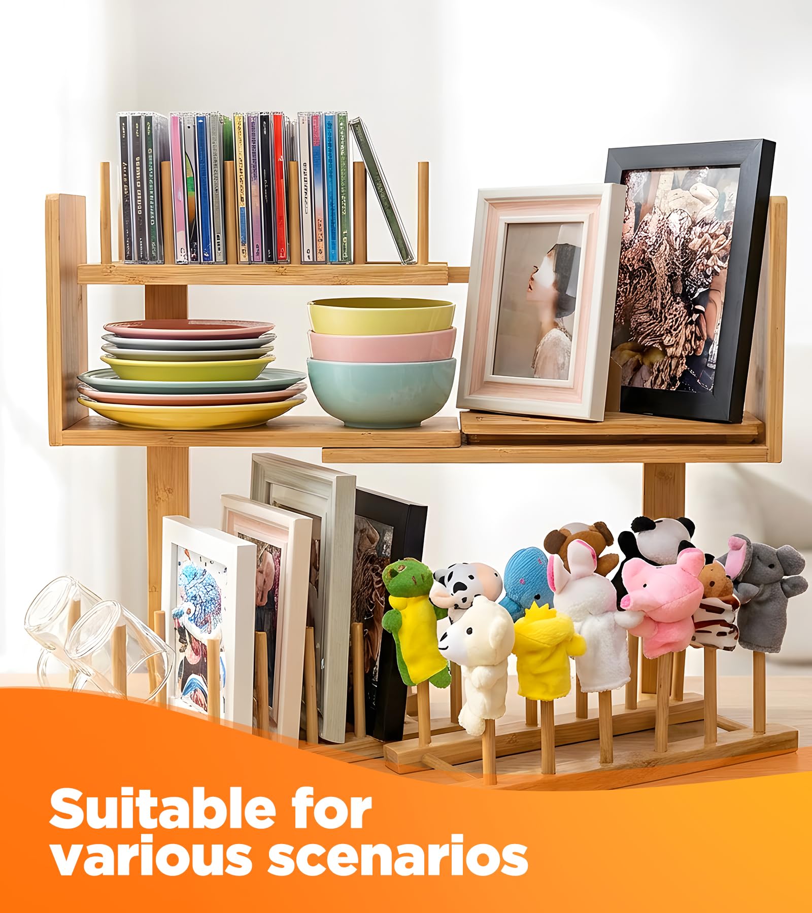BusyePa 2-Pack 4-Slot Puzzle Display Stand – Vertical Storage Rack for Finished Jigsaw Puzzles, Books & Artwork (Natural Wood)