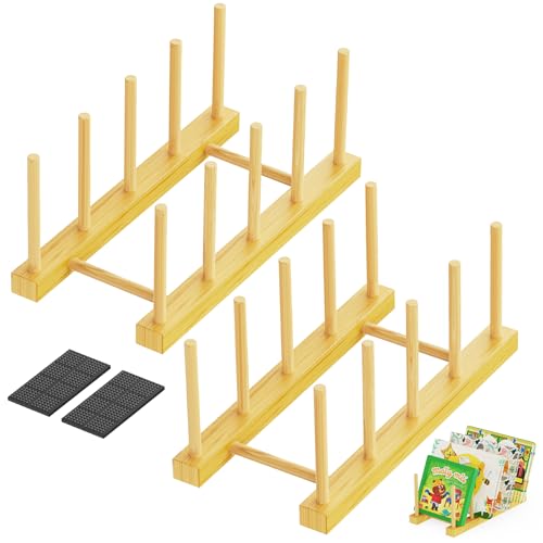 BusyePa 2-Pack 4-Slot Puzzle Display Stand – Vertical Storage Rack for Finished Jigsaw Puzzles, Books & Artwork (Natural Wood)