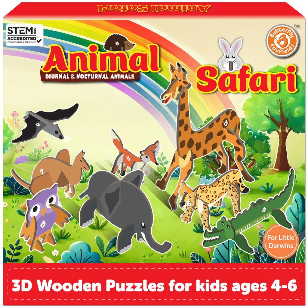 Butterfly EduFields 3D Wooden Animal Puzzles for Ages 2-4 — 10 DIY Animal Models