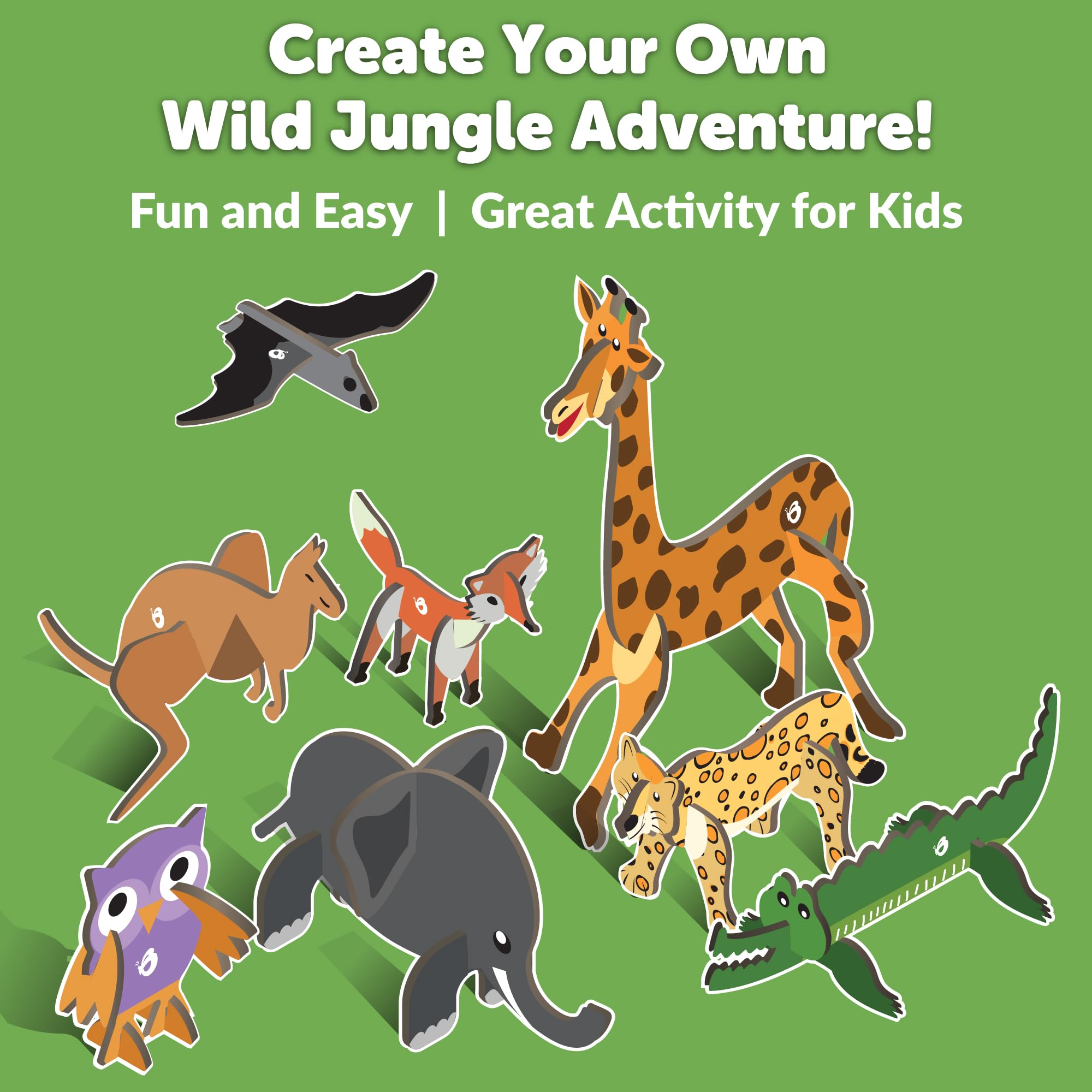 Butterfly EduFields 3D Wooden Animal Puzzles for Ages 2-4 — 10 DIY Animal Models