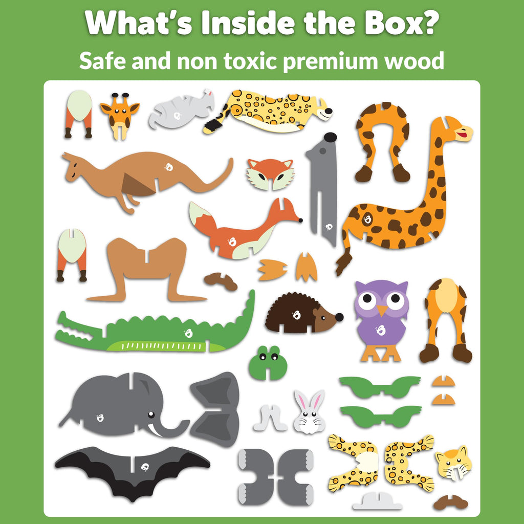 Butterfly EduFields 3D Wooden Animal Puzzles for Ages 2-4 — 10 DIY Animal Models