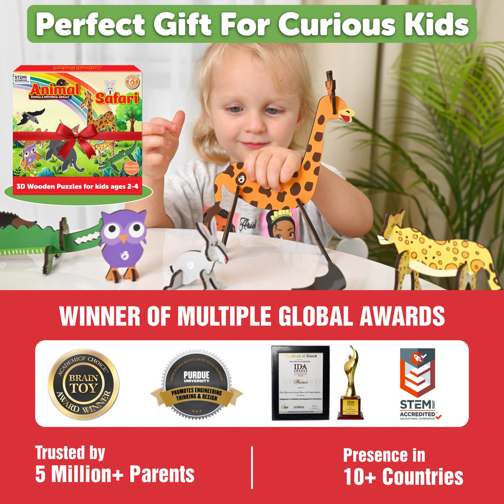 Butterfly EduFields 3D Wooden Animal Puzzles for Ages 2-4 — 10 DIY Animal Models