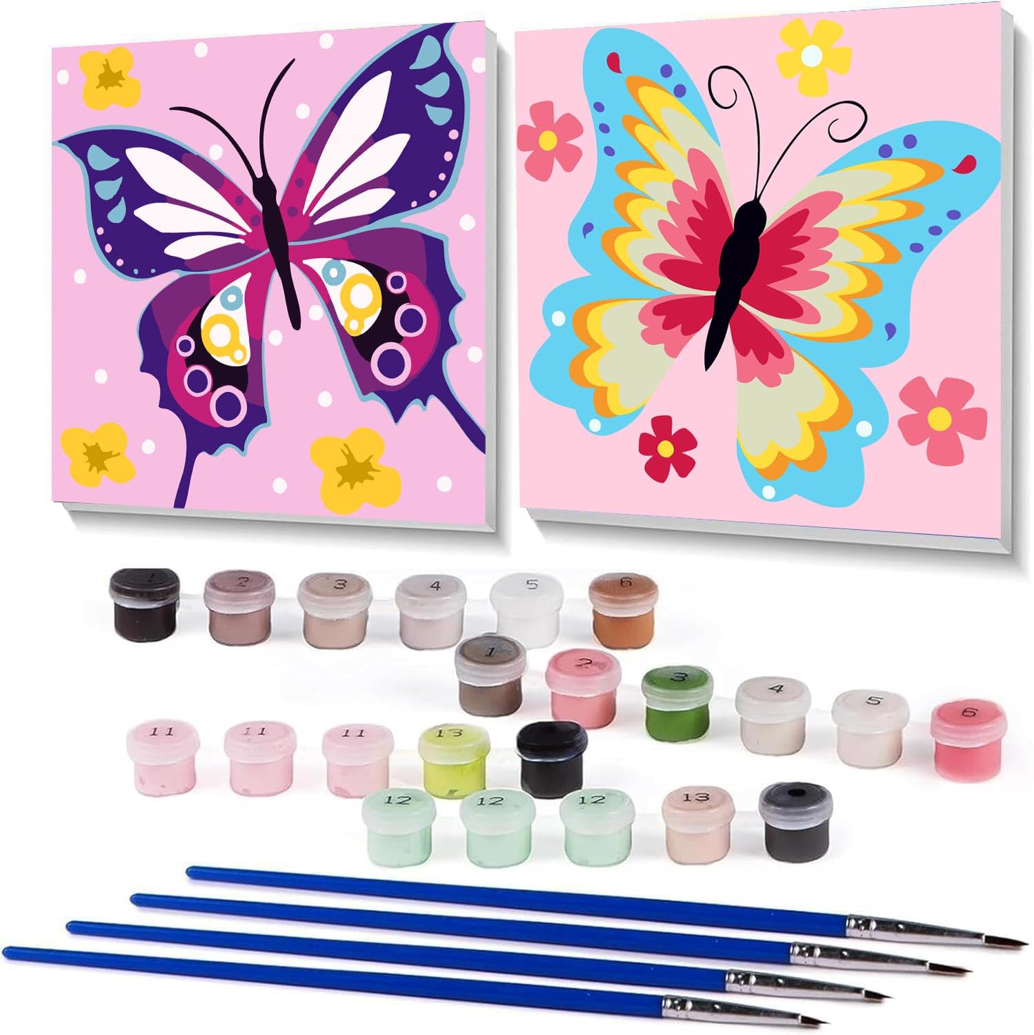 Butterfly Paint by Numbers for Kids 8-12 – 2 Pack DIY Kit with Wooden Frame