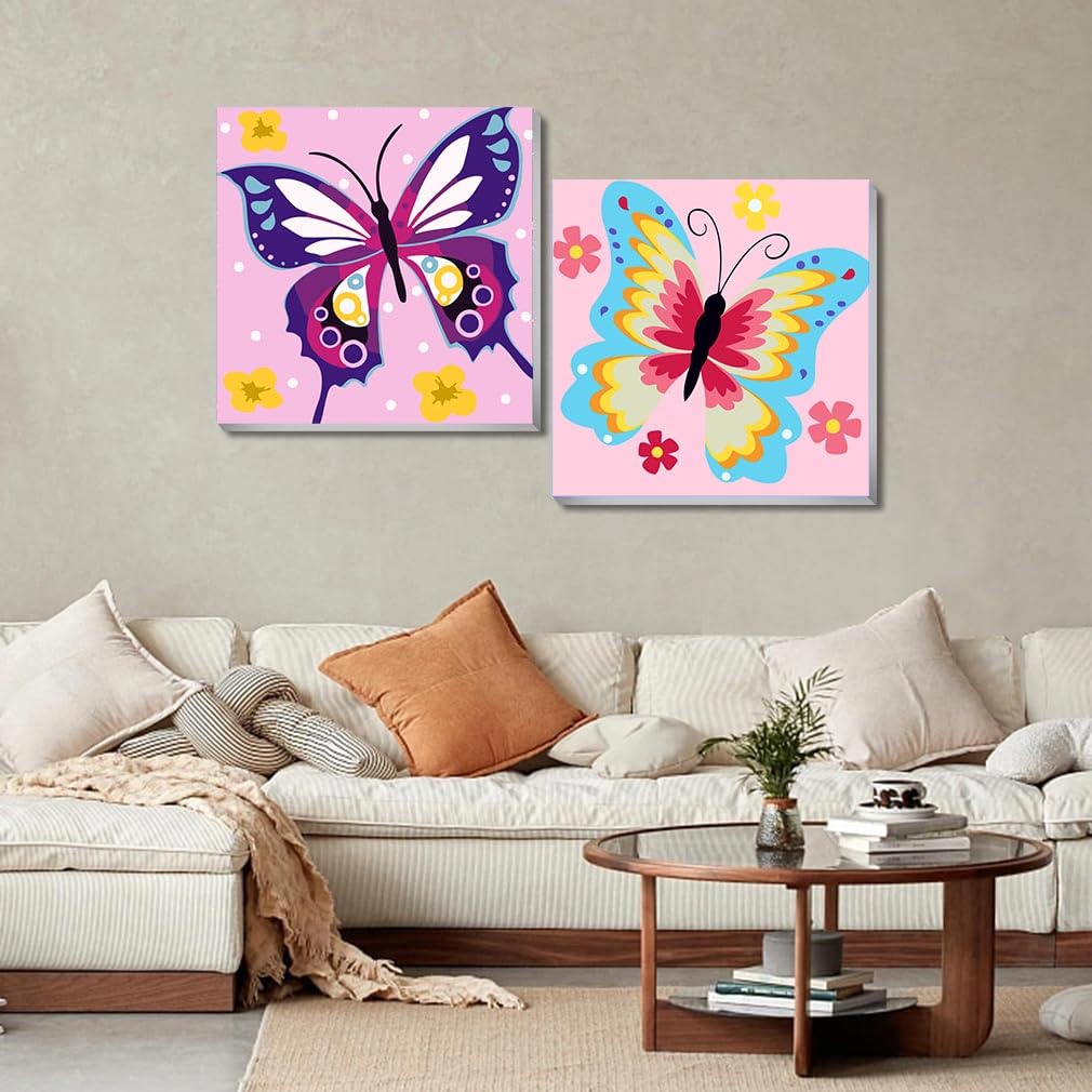 Butterfly Paint by Numbers for Kids 8-12 – 2 Pack DIY Kit with Wooden Frame