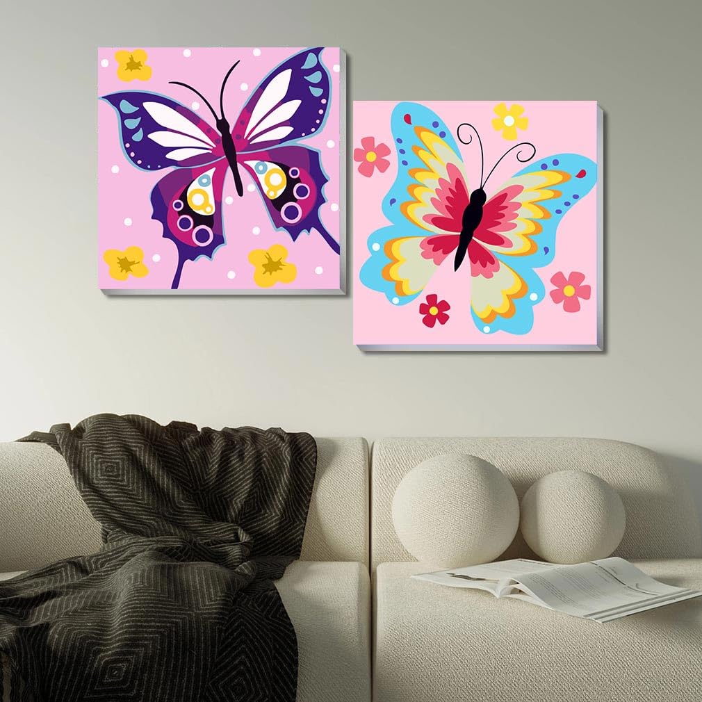 Butterfly Paint by Numbers for Kids 8-12 – 2 Pack DIY Kit with Wooden Frame