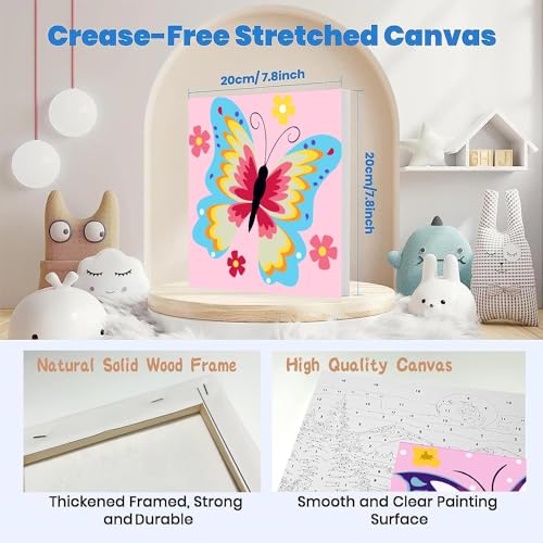 Butterfly Paint by Numbers for Kids 8-12 – 2 Pack DIY Kit with Wooden Frame