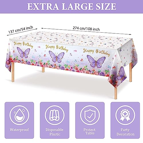 Butterfly Party Decorations 82-Piece Set with Balloon Arch Kit, Banner, Tablecloth for Girls Women Birthday Purple