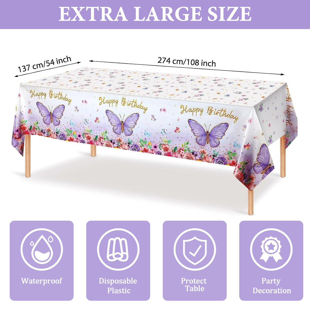 Butterfly Party Decorations 82-Piece Set with Balloon Arch Kit, Banner, Tablecloth for Girls Women Birthday Purple