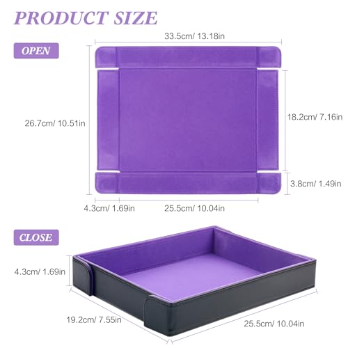 Buweeo Magnetic Folding Dice Tray – PU Leather with Purple Felt Lining, Portable for RPG Games