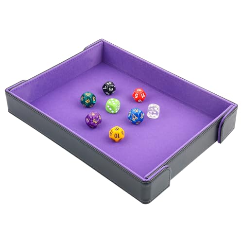 Buweeo Magnetic Folding Dice Tray – PU Leather with Purple Felt Lining, Portable for RPG Games
