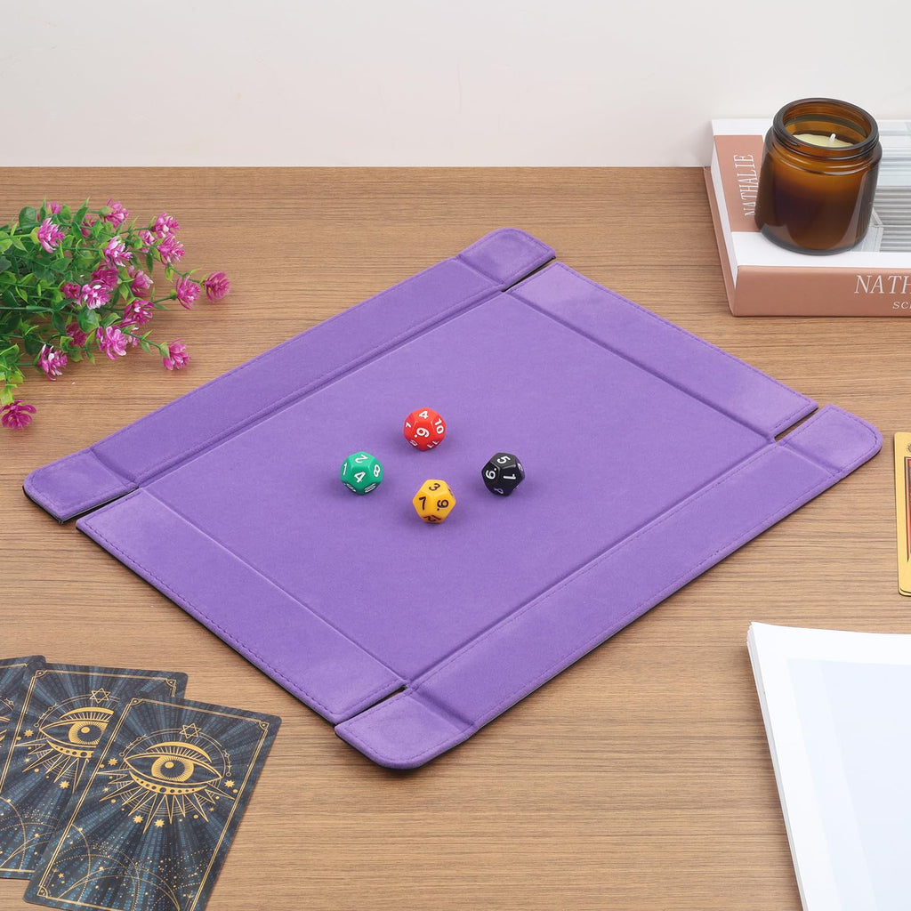 Buweeo Magnetic Folding Dice Tray – PU Leather with Purple Felt Lining, Portable for RPG Games