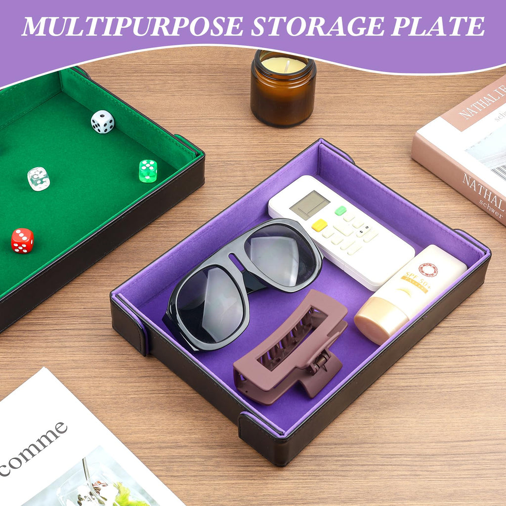 Buweeo Magnetic Folding Dice Tray – PU Leather with Purple Felt Lining, Portable for RPG Games