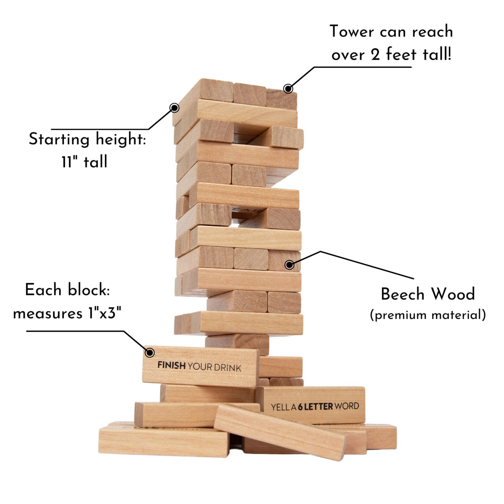 Buzzed Blocks Party Tower - Adult Stacking Game with 40 Funny Commands & 14 Blank Blocks