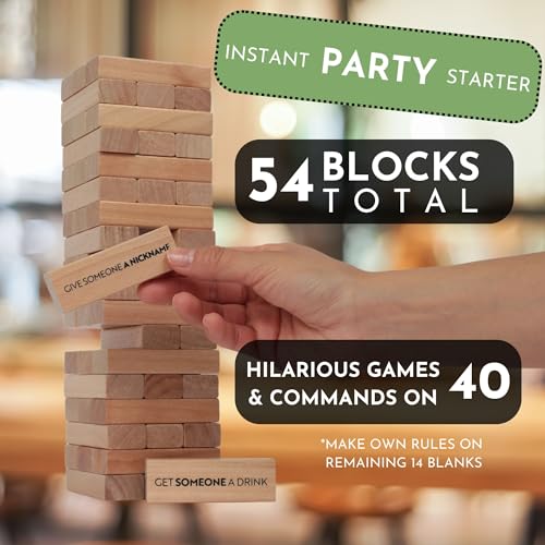 Buzzed Blocks Party Tower - Adult Stacking Game with 40 Funny Commands & 14 Blank Blocks