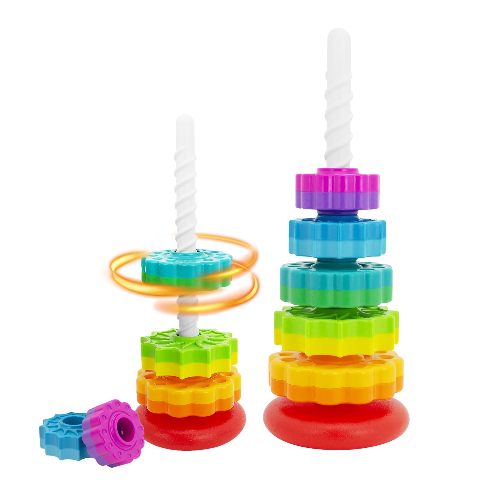 BYFWH Baby Spin Stack Toy – Rainbow Spinning Wheel for Toddlers 1-3, Educational Stacking Toy