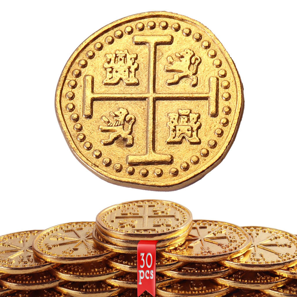 Byhoo 30-Piece Metal Pirate Gold Coin Set – Spanish Doubloon Replicas for Games and Cosplay