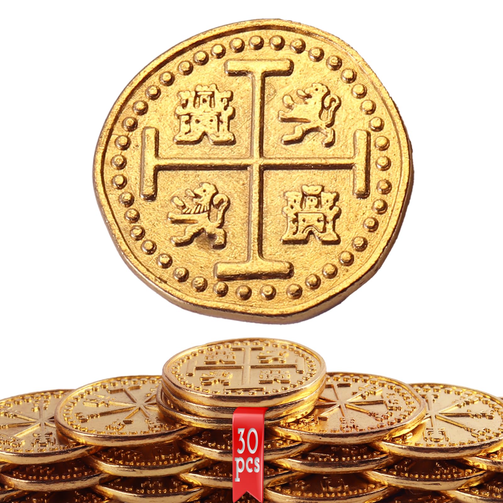 Byhoo 30-Piece Metal Pirate Gold Coin Set – Spanish Doubloon Replicas for Games and Cosplay