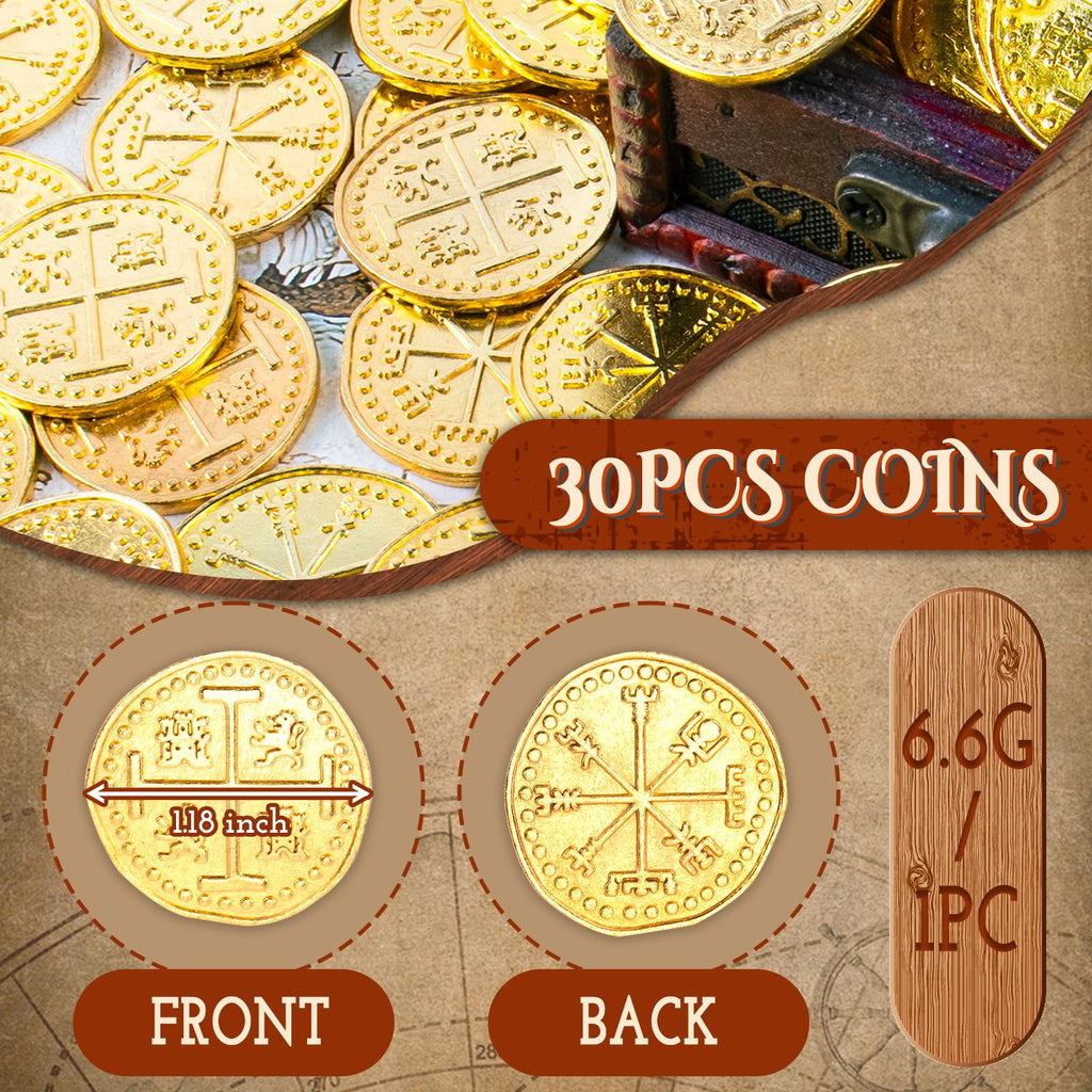 Byhoo 30-Piece Metal Pirate Gold Coin Set – Spanish Doubloon Replicas for Games and Cosplay