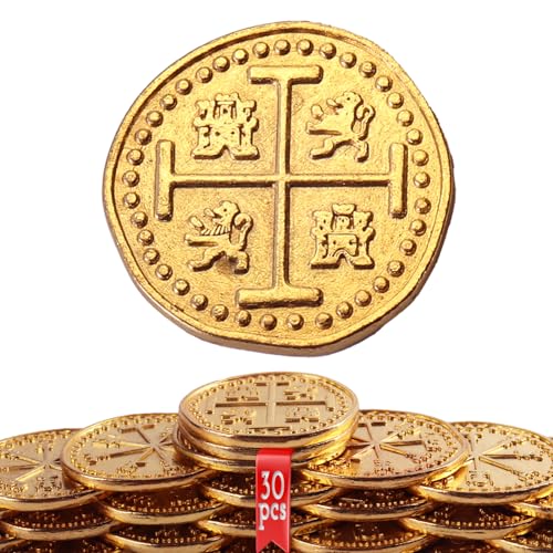 Byhoo 30-Piece Metal Pirate Gold Coin Set – Spanish Doubloon Replicas for Games and Cosplay