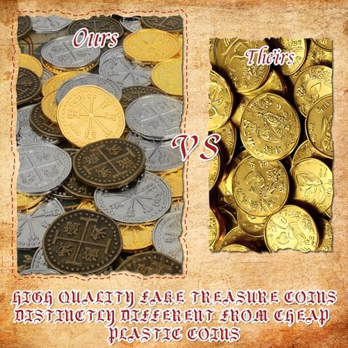 Byhoo 36-Piece Metal Pirate Coin Set – Gold, Silver & Copper Tokens for Treasure Hunts & Games
