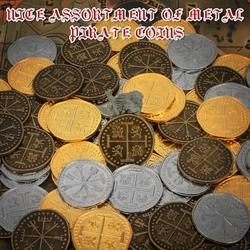 Byhoo 36-Piece Metal Pirate Coin Set – Gold, Silver & Copper Tokens for Treasure Hunts & Games