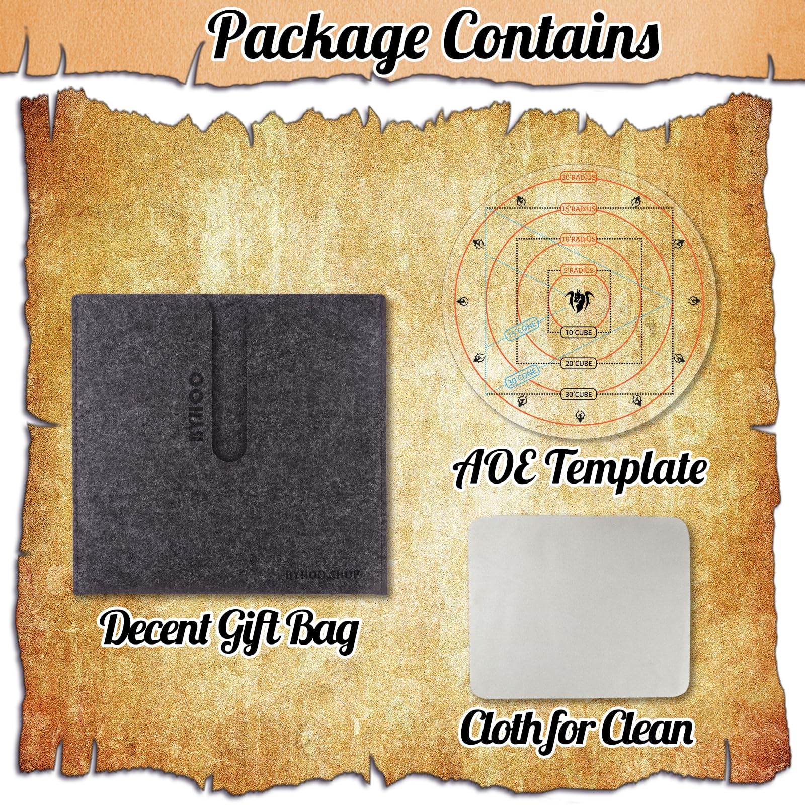 Byhoo 4-in-1 D&D AOE Damage Templates – Transparent Acrylic Spell Area Markers for 5e
