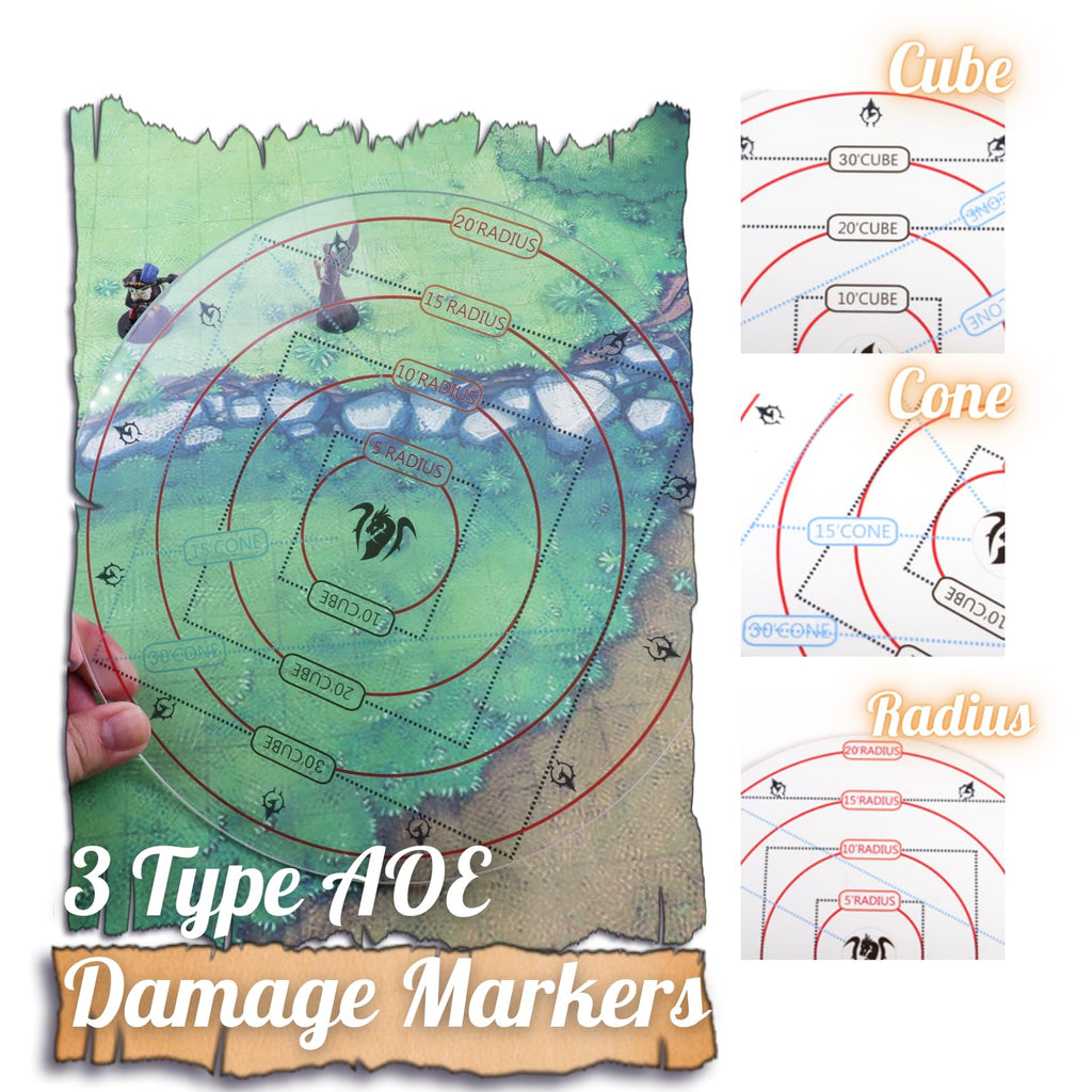 Byhoo 4-in-1 D&D AOE Damage Templates – Transparent Acrylic Spell Area Markers for 5e