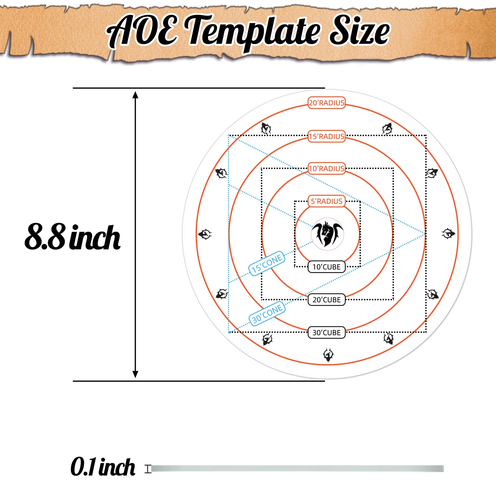 Byhoo 4-in-1 D&D AOE Damage Templates – Transparent Acrylic Spell Area Markers for 5e