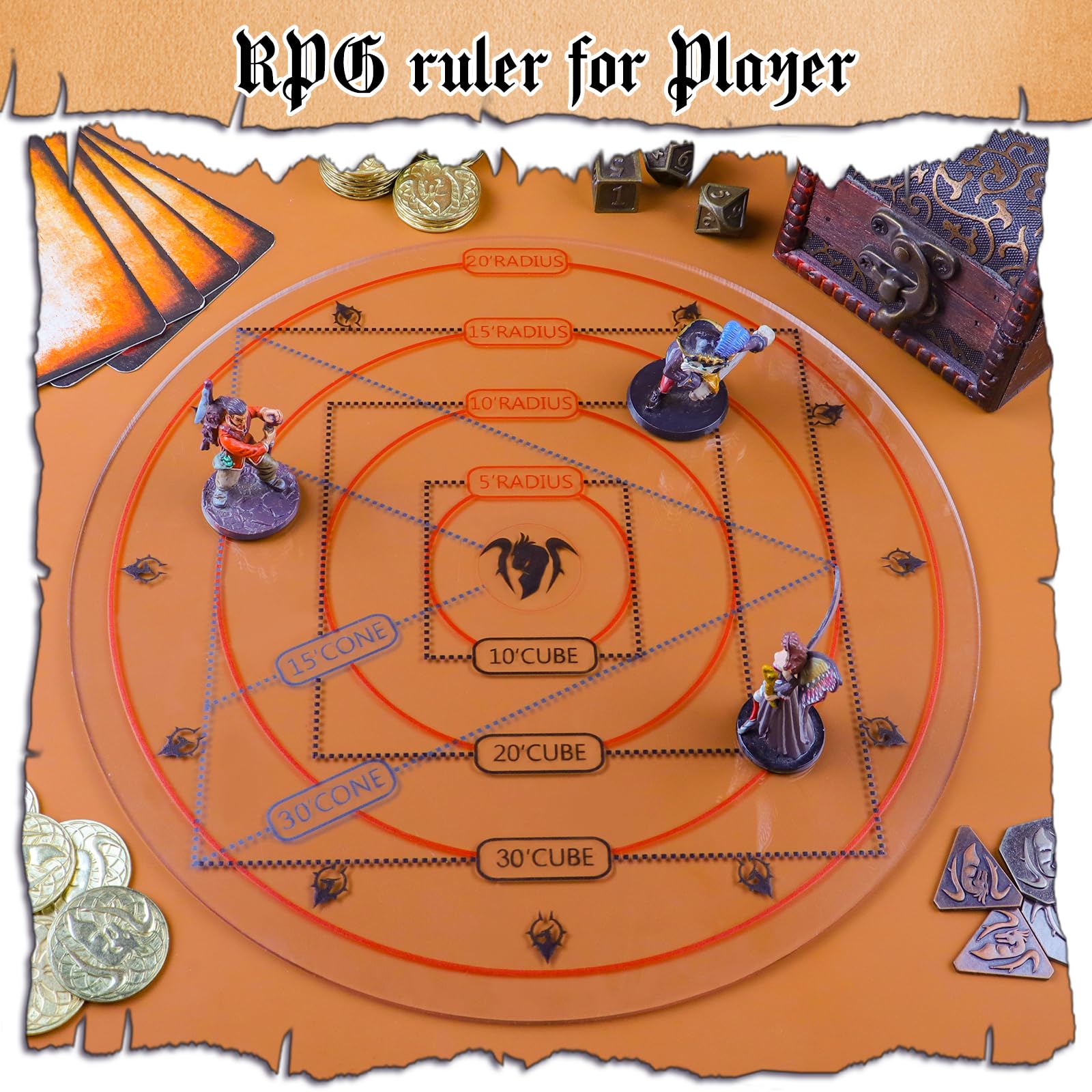 Byhoo 4-in-1 D&D AOE Damage Templates – Transparent Acrylic Spell Area Markers for 5e