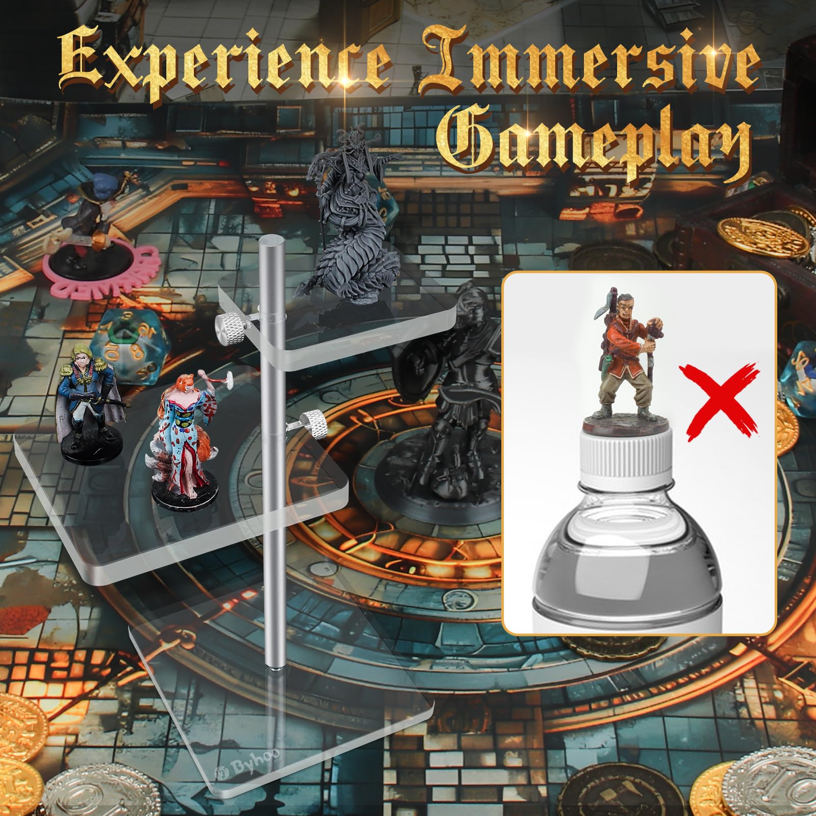 Byhoo DND Flying Miniatures Combat Risers – Adjustable Acrylic Flight Stands for Epic Battles