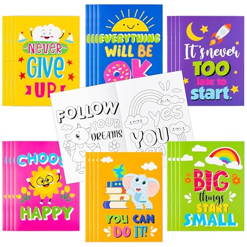 BZaber 24 Positive Affirmations Coloring Books – Inspirational DIY Color-In Pages for Kids, Back to School Gifts & Party Favors