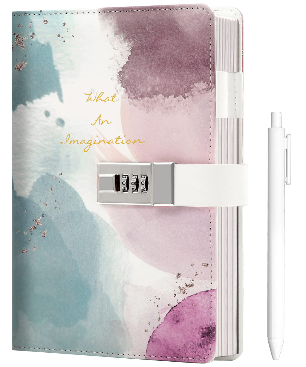 CAGIE Tie-Dye Diary with Lock for Girls 8-12, 192 Pages Anti-Bleed Paper, Rainbow Journal with Pen