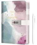 CAGIE Tie-Dye Diary with Lock for Girls 8-12, 192 Pages Anti-Bleed Paper, Rainbow Journal with Pen